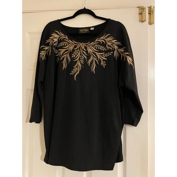 Bob Mackie batwing quarter length black and gold top - Picture 1 of 7